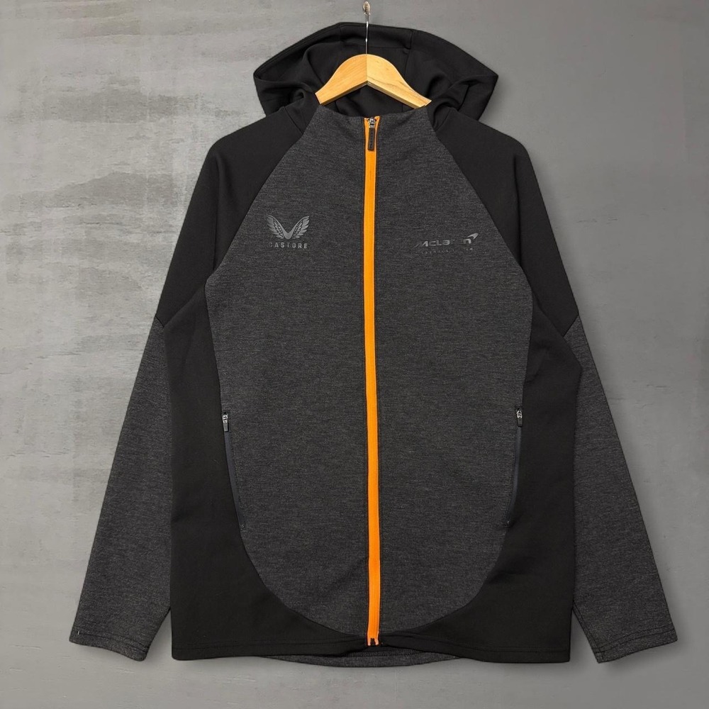 Castore McLaren F1 Team Hoodie Grey Black Orange Full Zip Performance Size Large